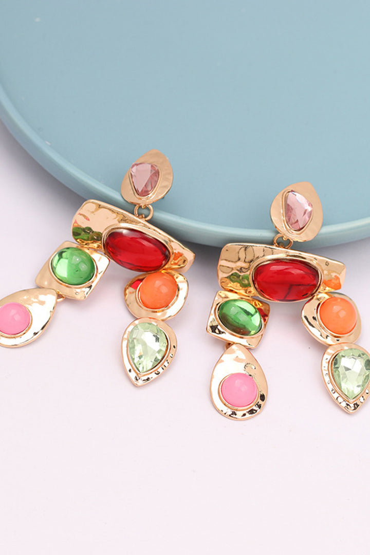 Geometrical Zinc Alloy Frame Resin Dangle Earrings 