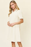 Double Take Full Size Texture Collared Neck Short Sleeve Dress 