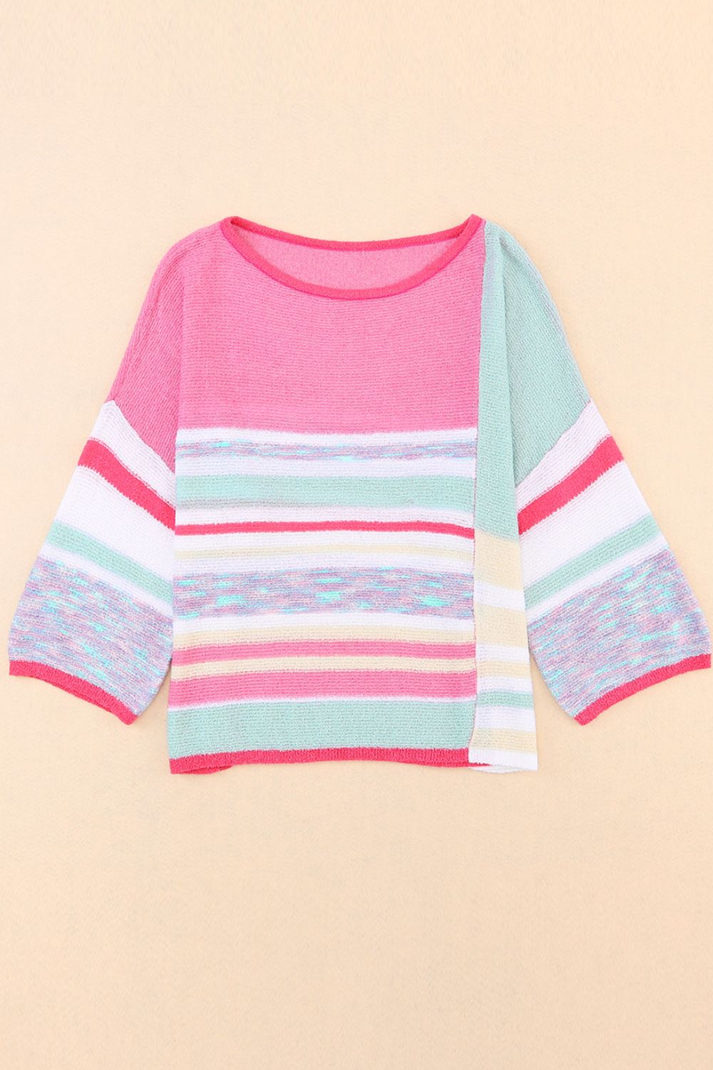 Contrast Round Neck Three-Quarter Sleeve Knit Top 