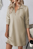 Double Take Textured Quarter Zip Long Sleeve Dress 
