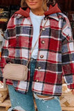 Plus Size Plaid Button Up Hooded Jacket 