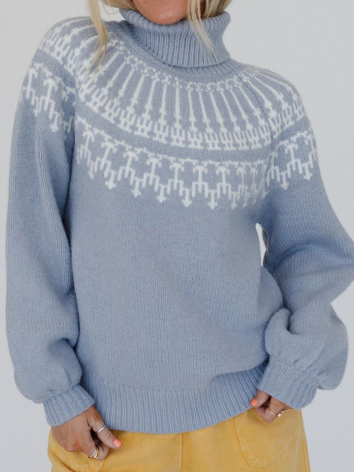 Contrast Turtleneck Long Sleeve Sweater 
