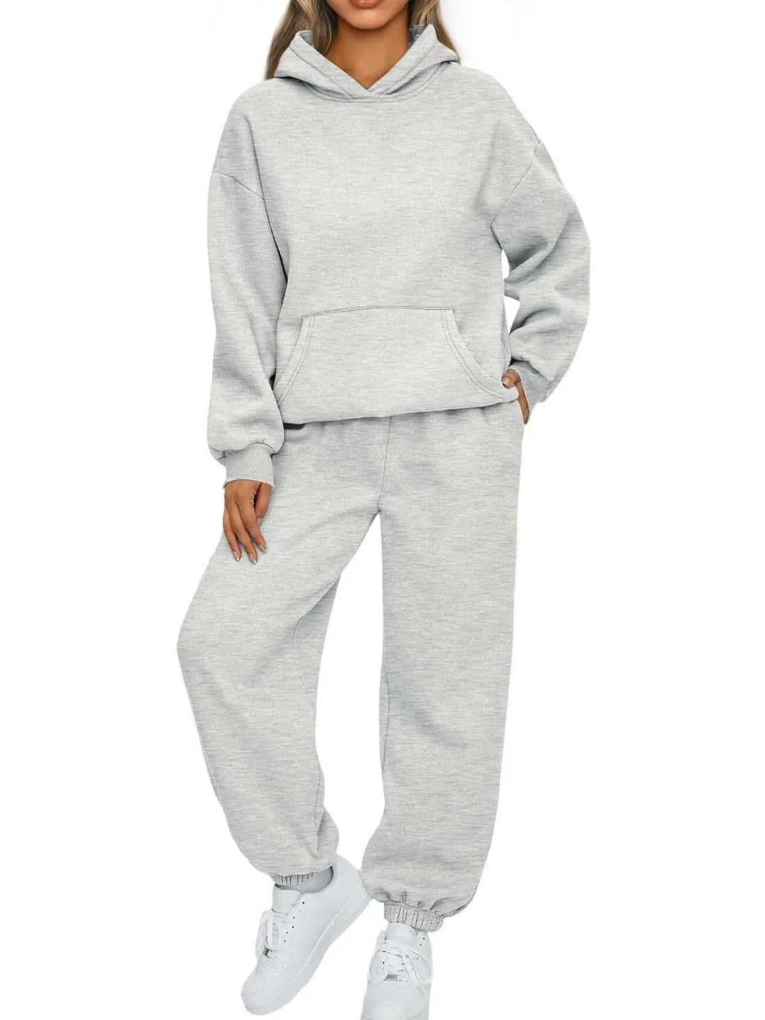 Full Size Kangaroo Pocket Hoodie and Joggers Set Plus Size Two Piece Dresses