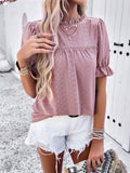 Devine Eyelet Mock Neck Flounce Sleeve Blouse 