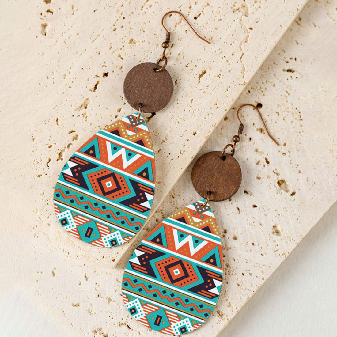 Geometric Wooden Teardrop Earrings 