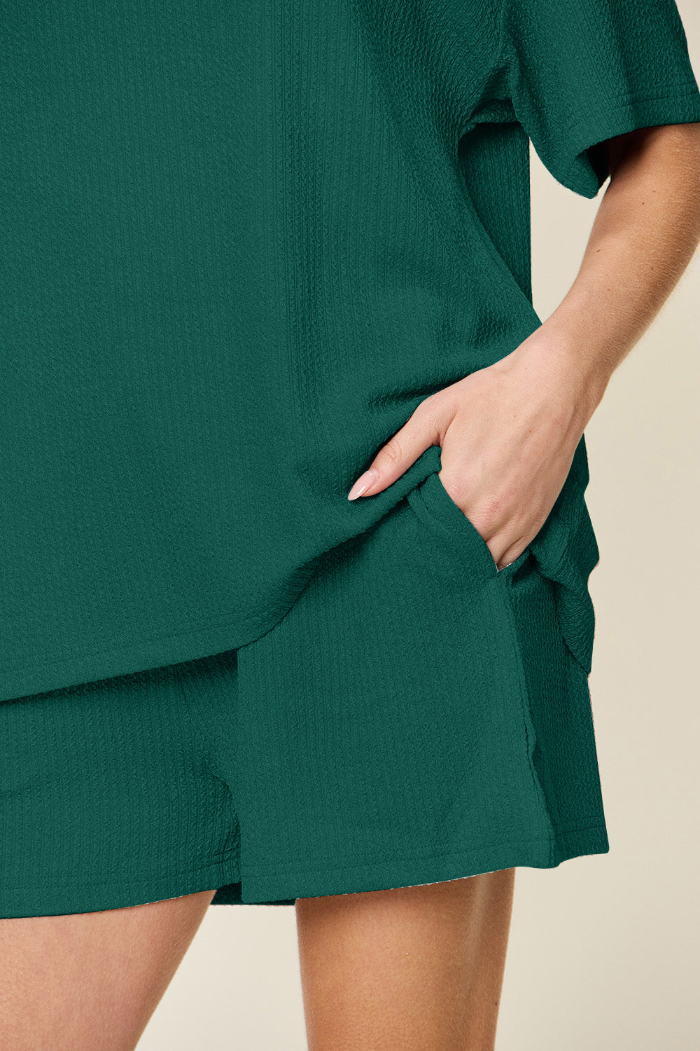 Double Take Basic style Round Neck Solid Set 