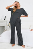 Slit Round Neck Top and Pants Lounge Set Lingerie & Nightwear