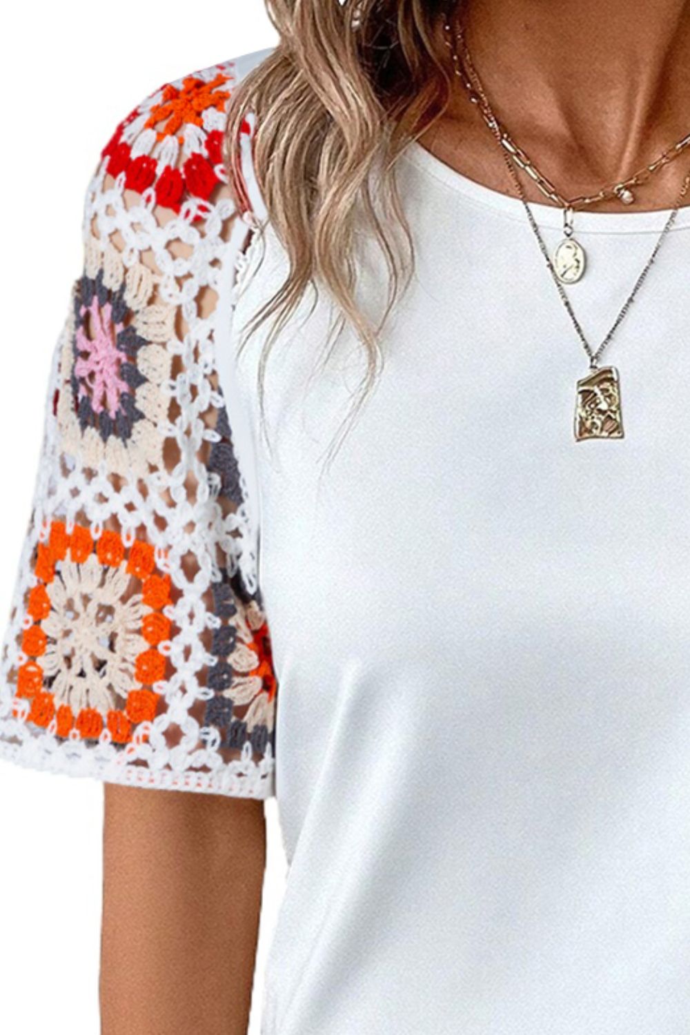 Geometric Round Neck Short Sleeve Blouse 