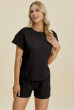 Double Take Full Size Texture Short Sleeve Top and Shorts Set 