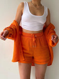 Textured Button Up Shirt and Shorts Set Two Piece Dresses