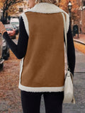 Full Size Contrast Open Front Sherpa Vest Coat 