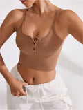 Ribbed Half Button Cropped Active Cami 