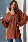 Double Take Full Size Half Button Long Sleeve Hoodie 