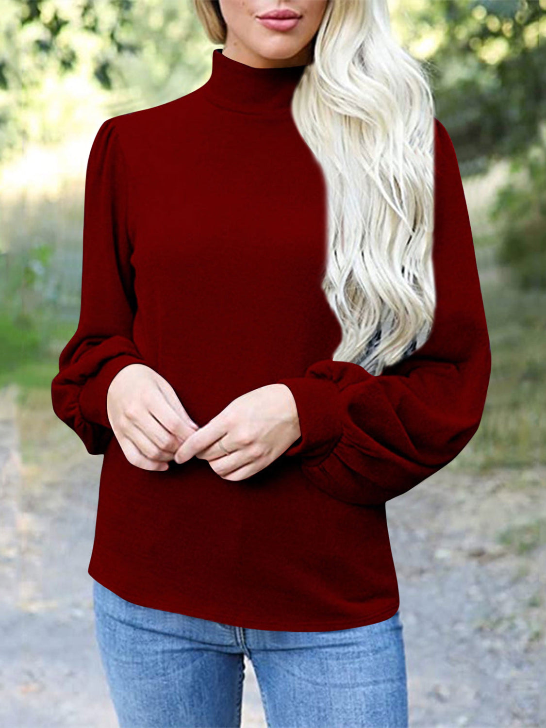 Full Size Mock Neck Long Sleeve T-Shirt 