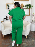 Double Take Full Size Texture Half Zip Short Sleeve Top and Pants Set 