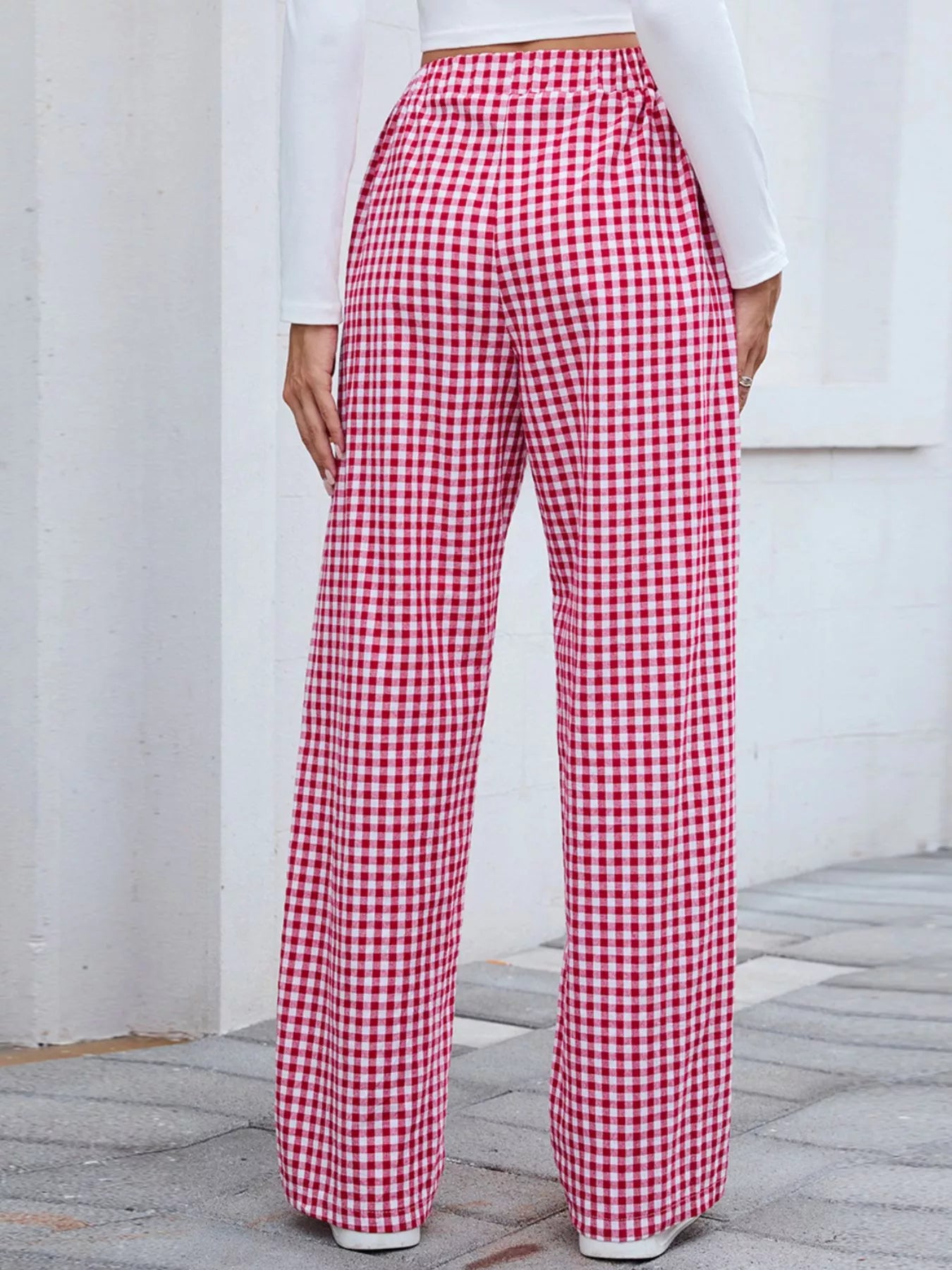 Plaid Wide Leg Casual Pants 