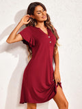 Notched Short Sleeve Lounge Dress 