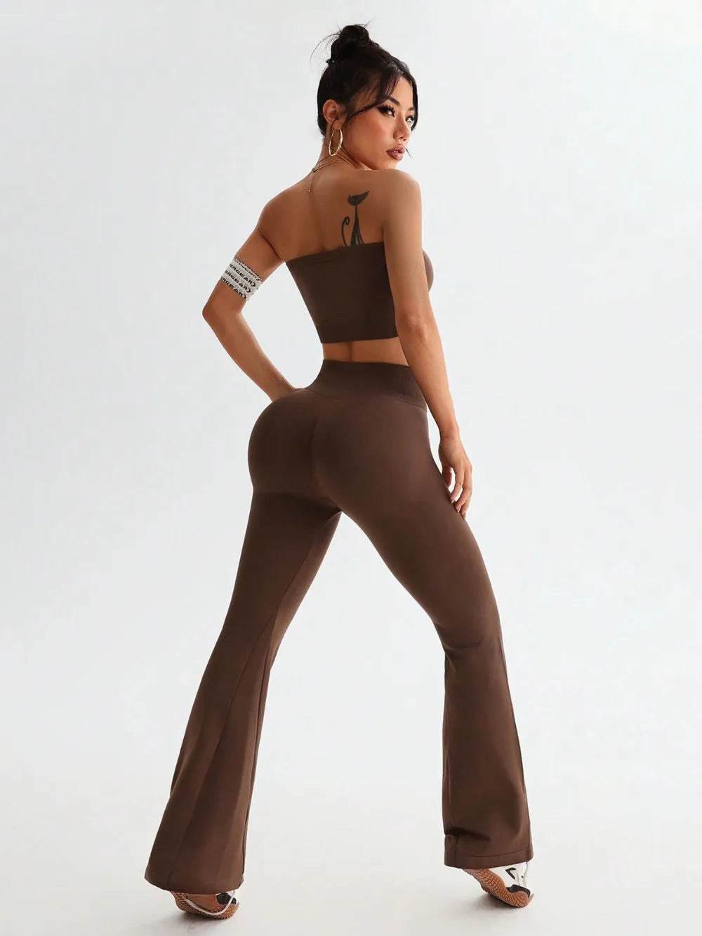 Tube Top and High Waist Flare Pants Active Set 