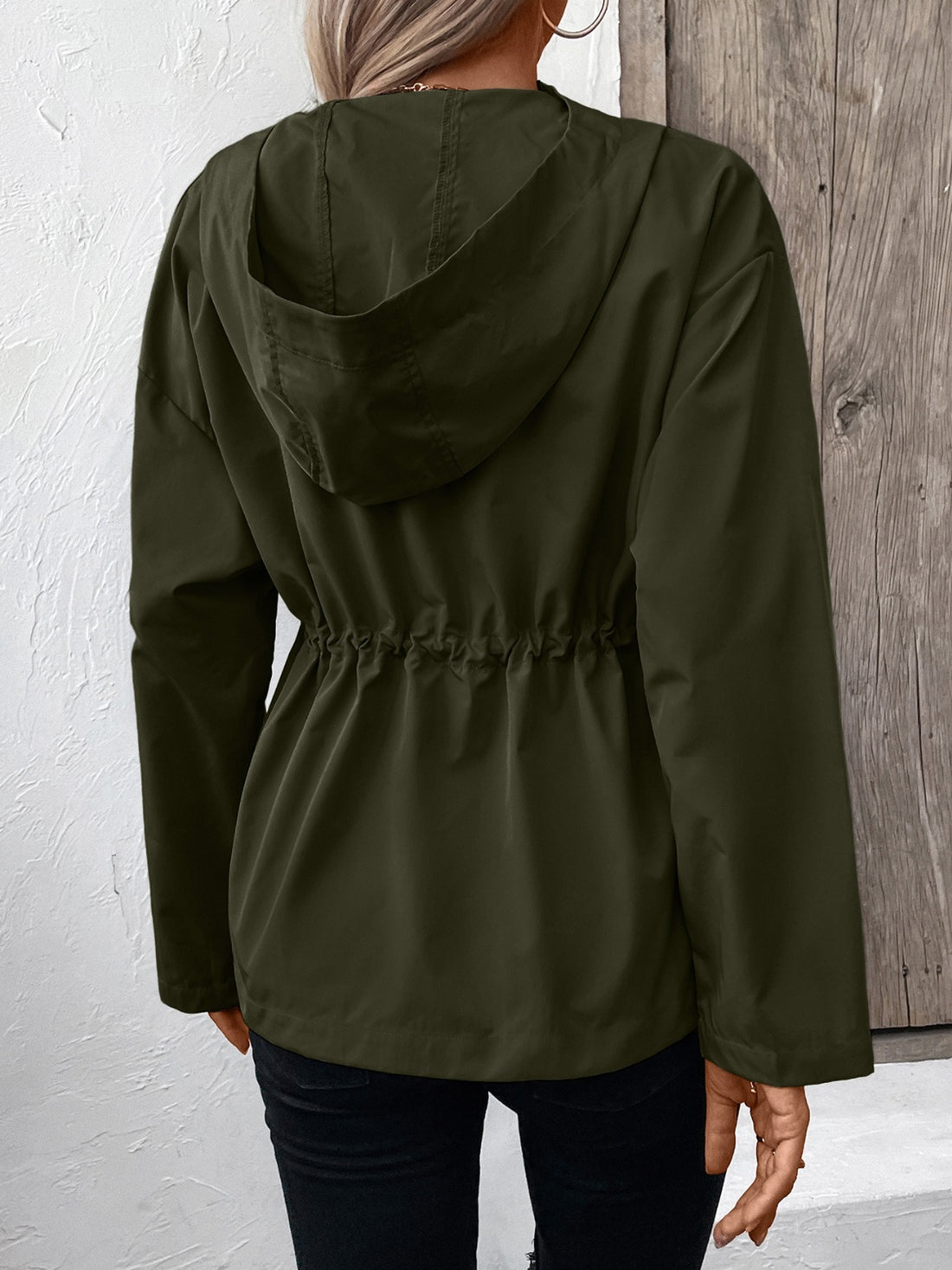 Ivy Lane Drawstring Zip Up Hooded Jacket 