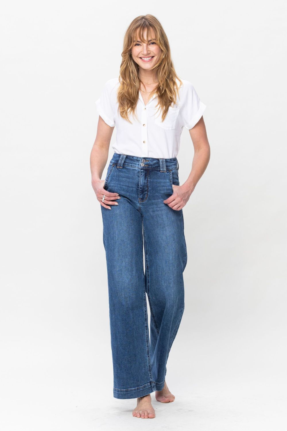 Judy Blue Full Size Double Button Wide Leg Jeans 