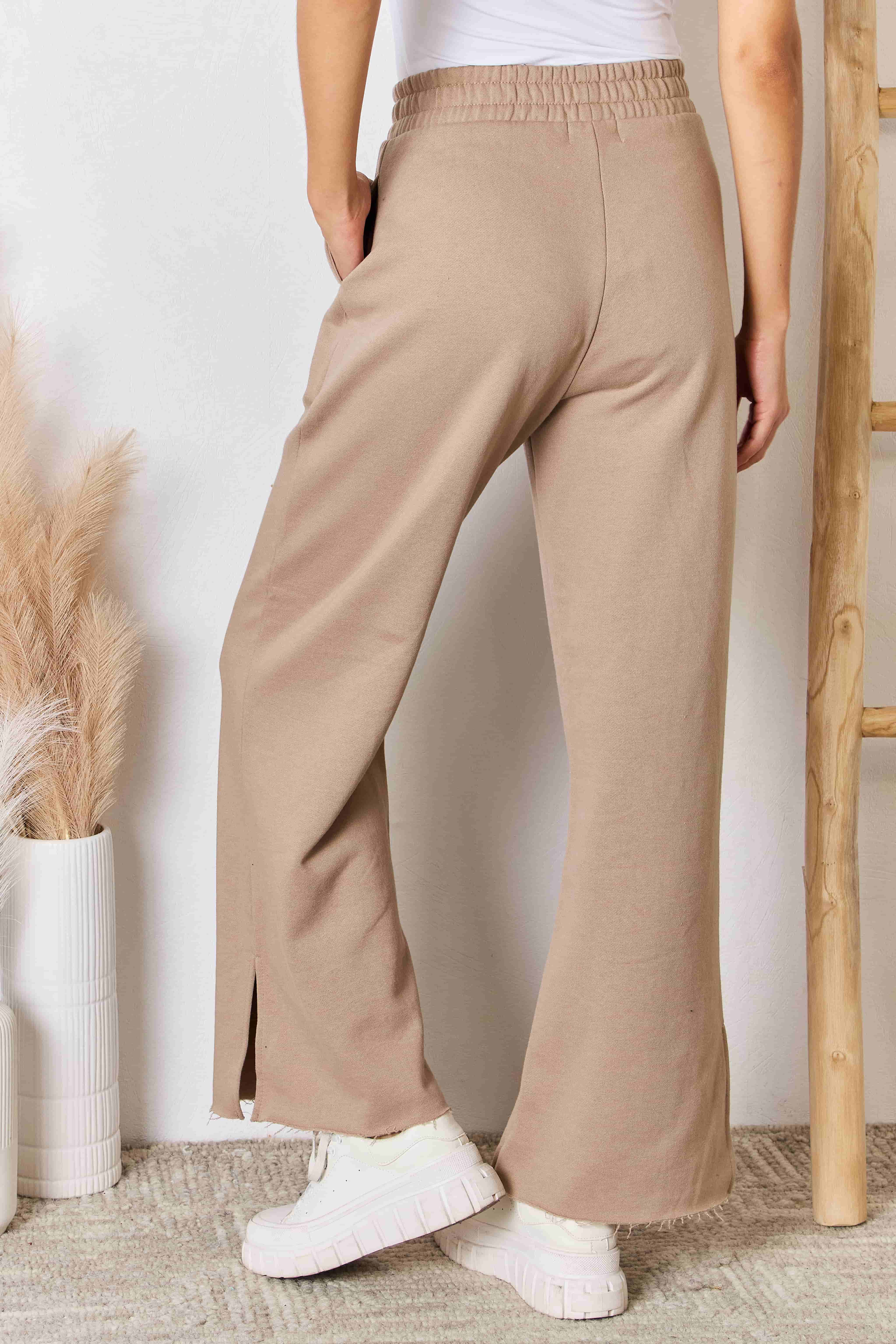 RISEN Wide Waistband Slit Wide Leg Pants 