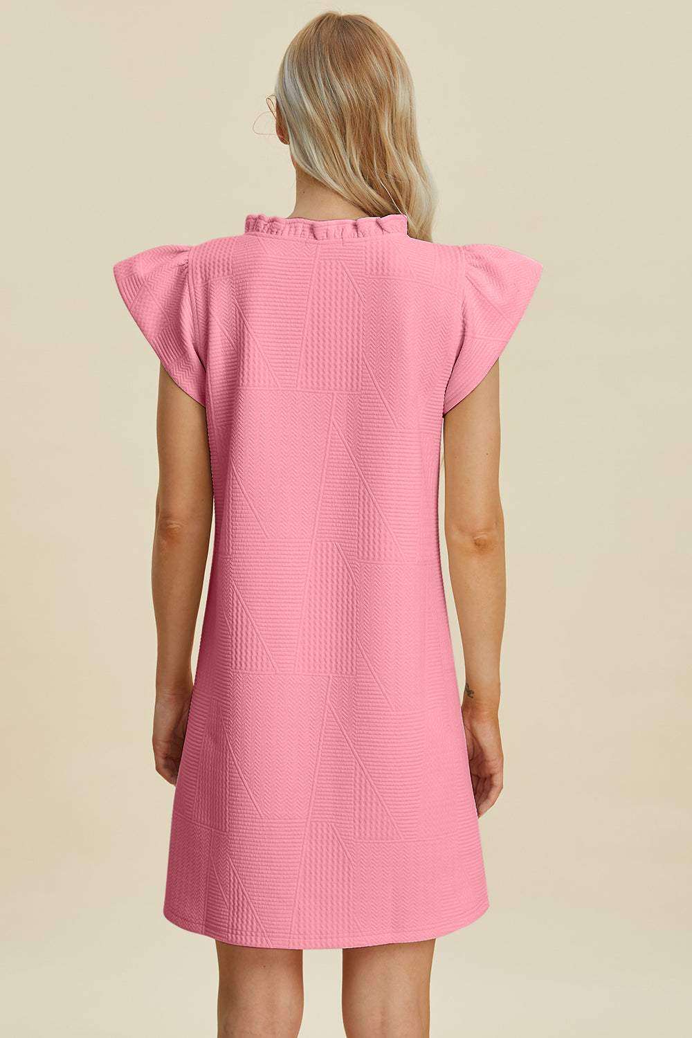 Double Take Full Size Ruffled V-Neck Cap Sleeve Dress 