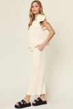 Double Take Texture Ruffle Short Sleeve Top and Drawstring Wide Leg Pants Set 