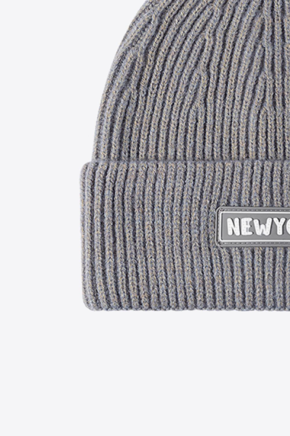 NEWYORK Patch Rib-Knit Cuffed Beanie 