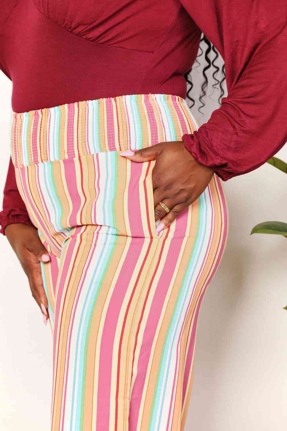 Double Take Striped Smocked Waist Pants with Pockets 
