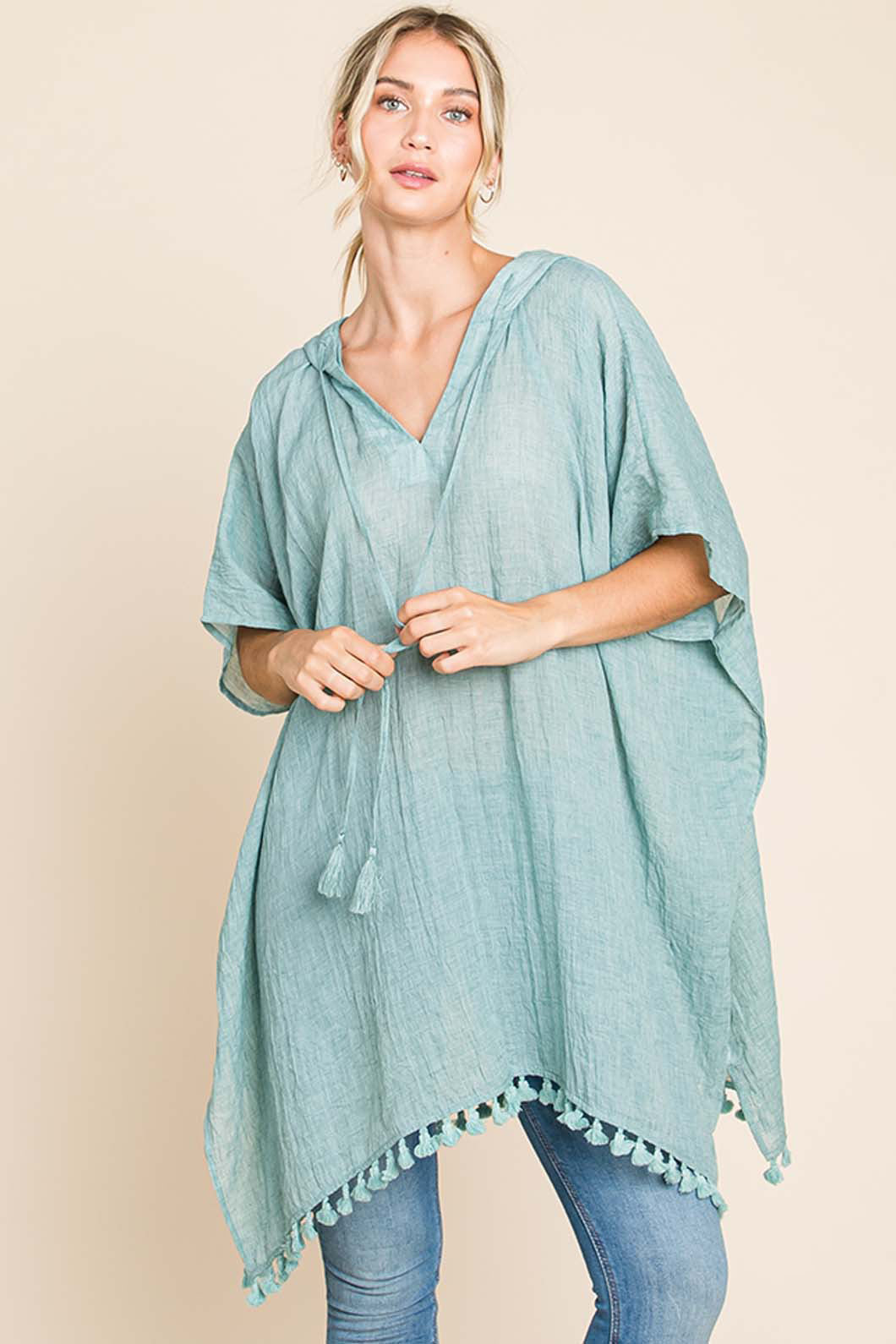 Cotton Bleu by Nu Label Tassel Hem Hooded Cover Up 