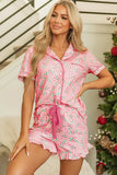 Candy Cane Collared Neck Top and Shorts Lounge Set Lingerie & Nightwear