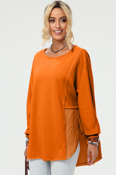 Double Take Full Size Long Sleeve High-Low T-Shirt 