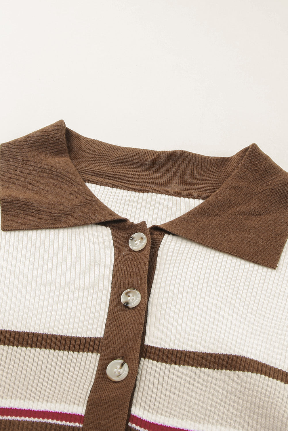 Half Button Contrast Stripe Long Sleeve Knit Top 