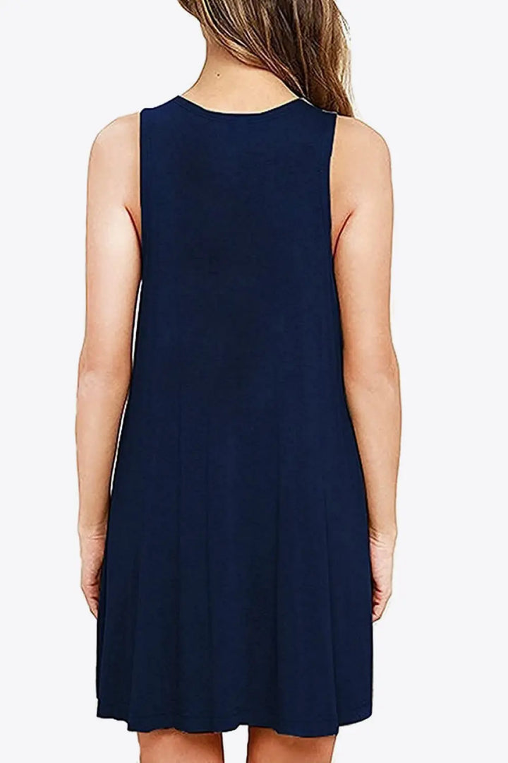 Full Size Round Neck Sleeveless Dress with Pockets 