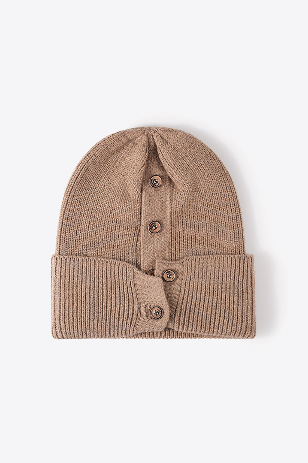 Button Detail Rib-Knit Cuff Beanie 