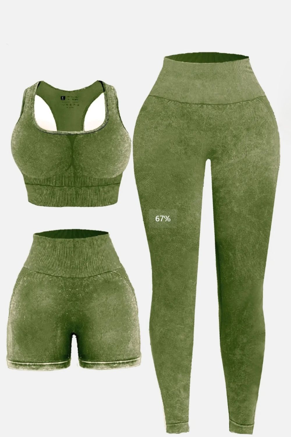 3 Piece Washed Square Neck Wide Strap Active Set 