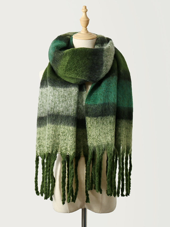 Fringe Color Block Polyester Scarf 