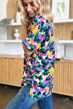 Double Take Full Size Printed V-Neck Short Sleeve Side Slit Top 