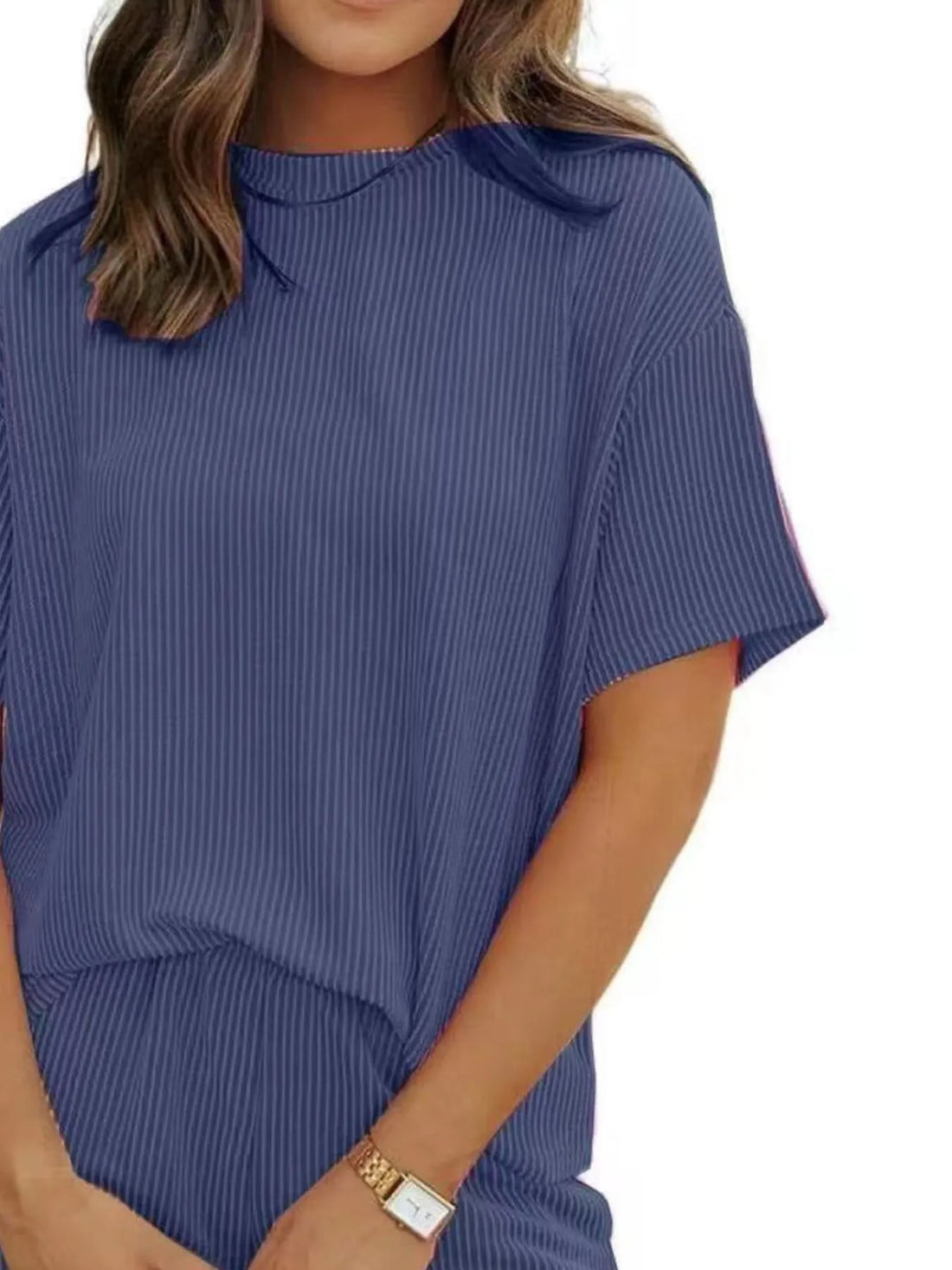 Full Size Ribbed Short Sleeve Top and Shorts Two-Piece Set Plus Size Lingerie & Nightwear