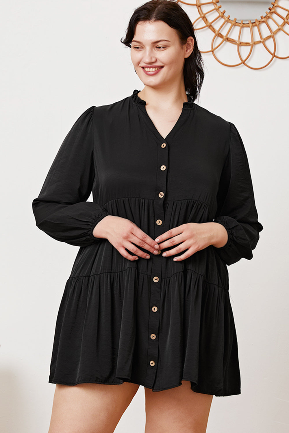 Ruffled Button Up Long Sleeve Tiered Shirt 