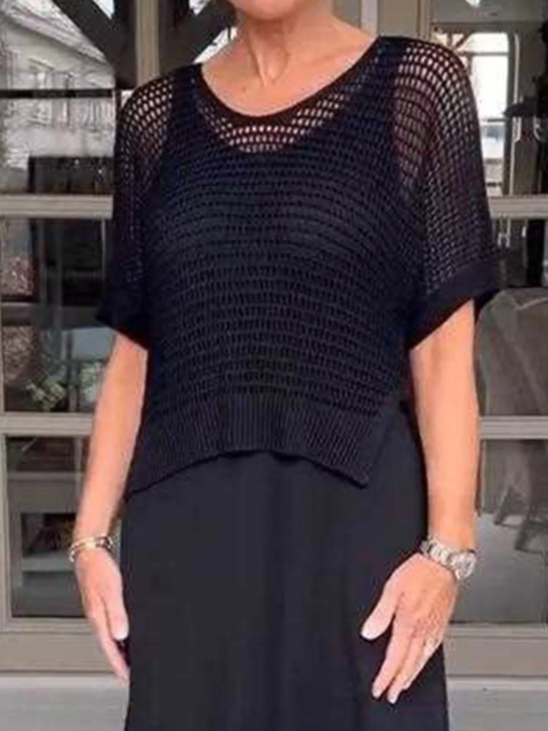 Full Size Openwork Knit Cover Up and Dress Set Plus Size Two Piece Dresses