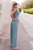 Notched Neck Tank Top and Tie Waist Wide Leg Long Pants Lounge Set Lingerie & Nightwear