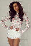 Floral Mock Neck Long Sleeve Blouse 