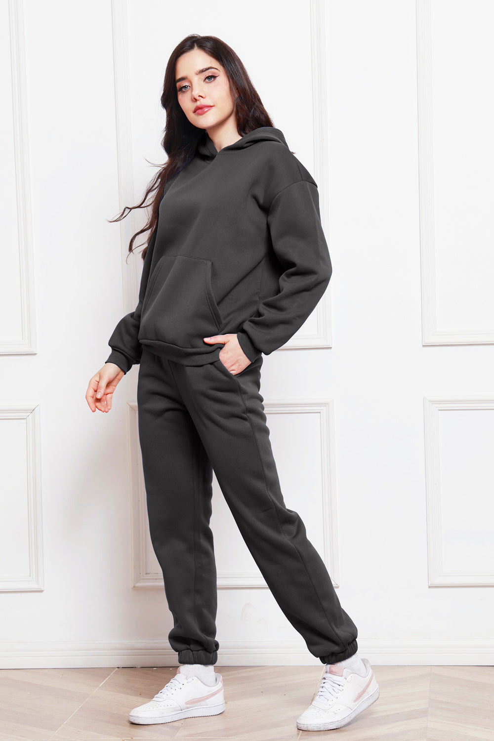 Drop Shoulder Long Sleeve Hoodie and Pants Set 