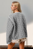 Double Take Contrast Trim Tie Front Quilted Jacket with Pockets 