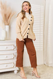 Woven Right Button-Down Long Sleeve Hooded Sweater 