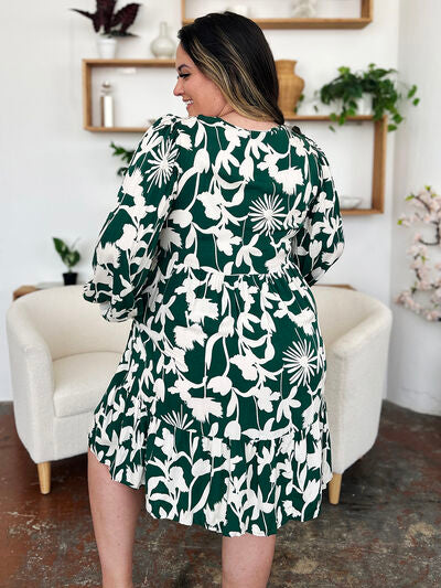 Double Take Full Size Printed Ruffle Hem Dress with Pocket 