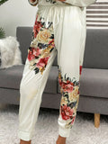 Shiny Printed Round Neck Top and Pants Lounge Set Lingerie & Nightwear