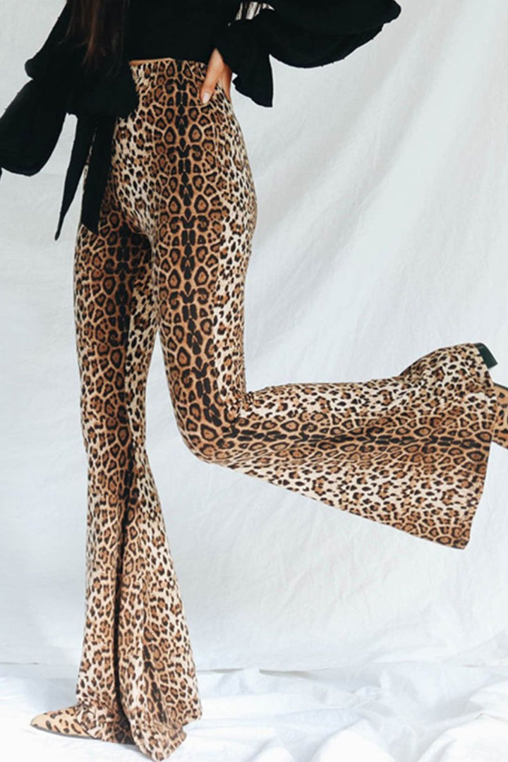 Leopard Print Flare Leg Pants Pants