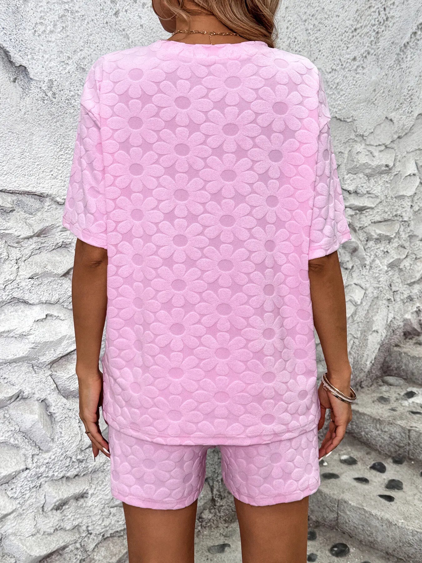 Flower Round Neck Top and Shorts Lounge Set Lingerie & Nightwear